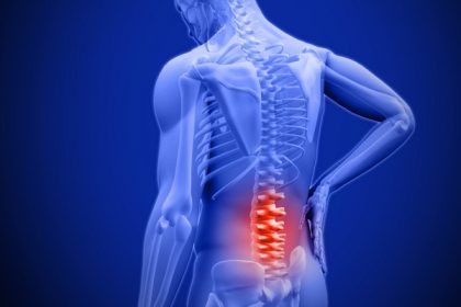 Digital blue human rubbing highlighted red lower back pain