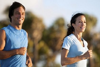 Young Couple Man and Woman Running Morning